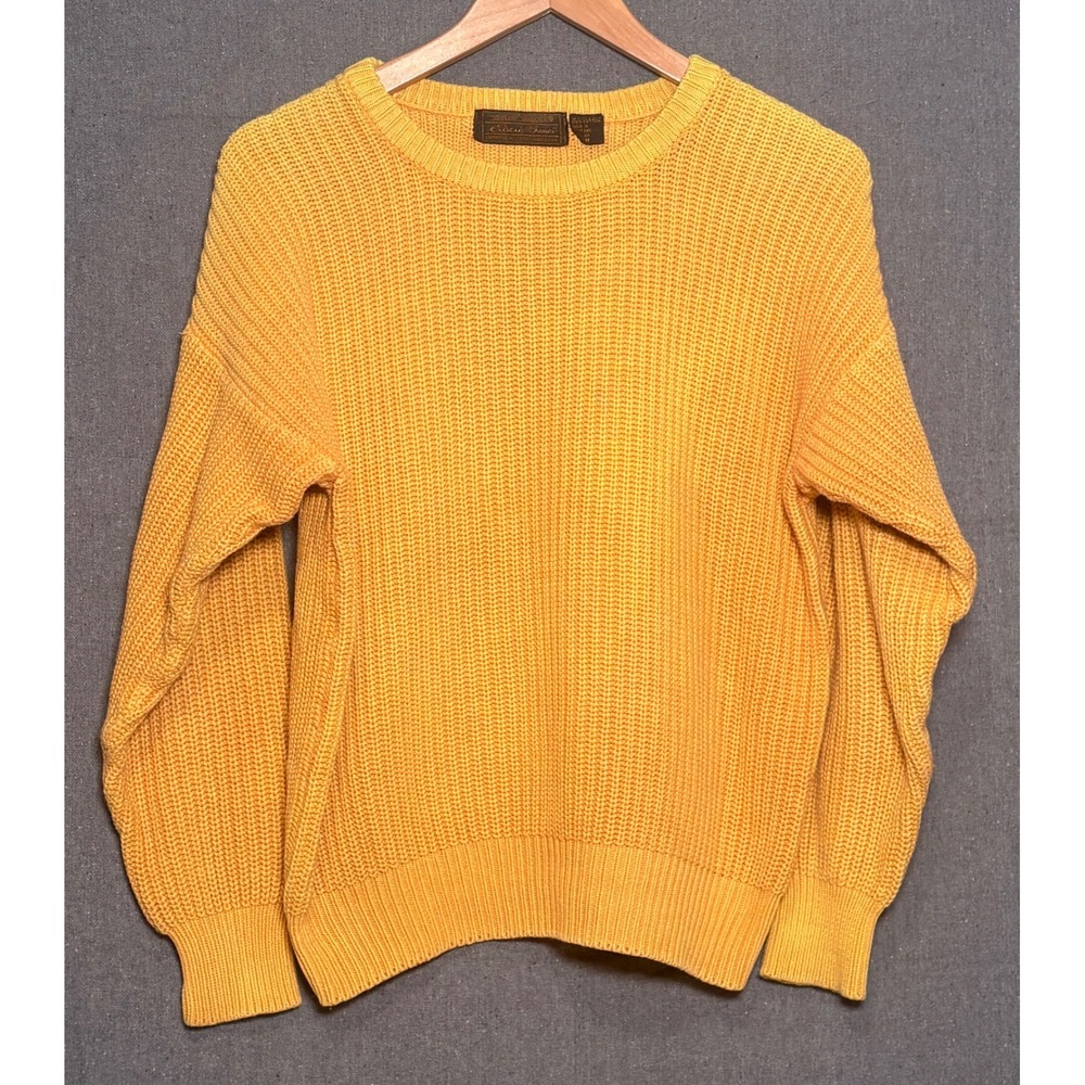 Eddie Bauer Vintage Mens Mustard Yellow Shaker Knit Cotton Crewneck Sweater M